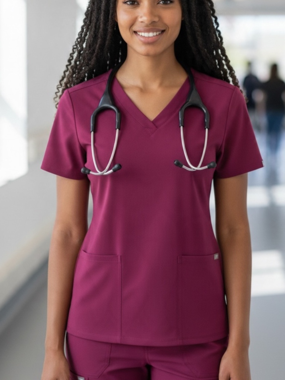 💐NWT💐 Figs Casma Three-Pocket Scrub Top Dark Magenta - size M